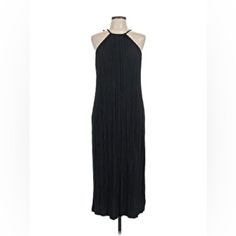 A New Day Black Knit Plisse Halter Midi Shift Dress Med NEW with tags